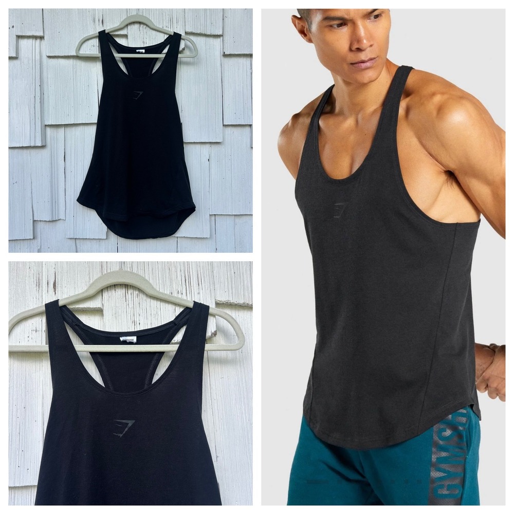 Gymshark Bold Stringer Mens Black Racerback Tank Top Bodybuilding Gym Workout